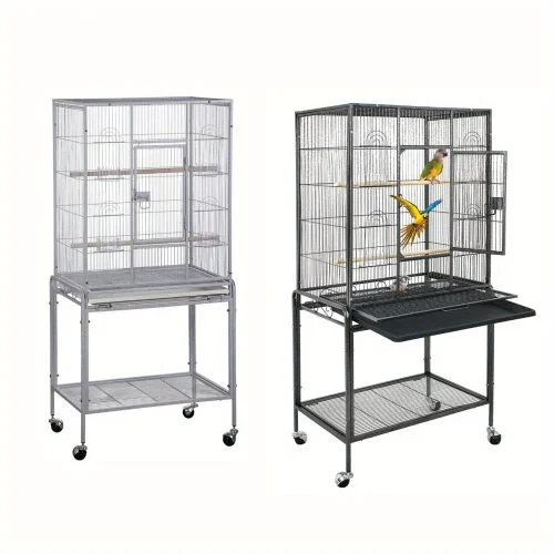 53 Inch Flight Bird Cage Large Wrought Iron Parrot Cage w/ Rolling Stand 2 Color