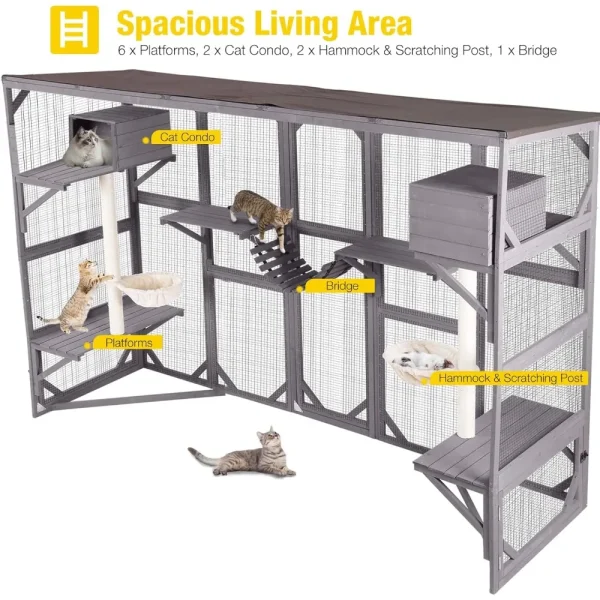 Catio Outdoor Cat Enclosure Window Box Wall Mounted Wooden Cat House Playground with Scratching Posts, Cat House