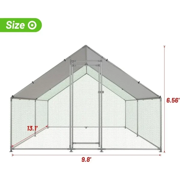Large Metal Chicken Coop Walk-in Poultry Cage with Water-Resident and Anti-UV Cover Duck Rabbit Cat House Outdoor Chicken