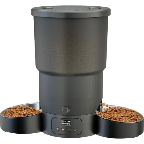 5L Automatic Cat Feeder for 2 Cats, Programmable 1-6 Meals Cat Food Dispenser with Stainless Steel Bowl, Easy Setup, Dual Power
