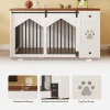 47 Inch Large Dog Crate Furniture with 2 Bowls, Wooden Kennel with Drawer and Barn Doors Decorative Pet House for Home