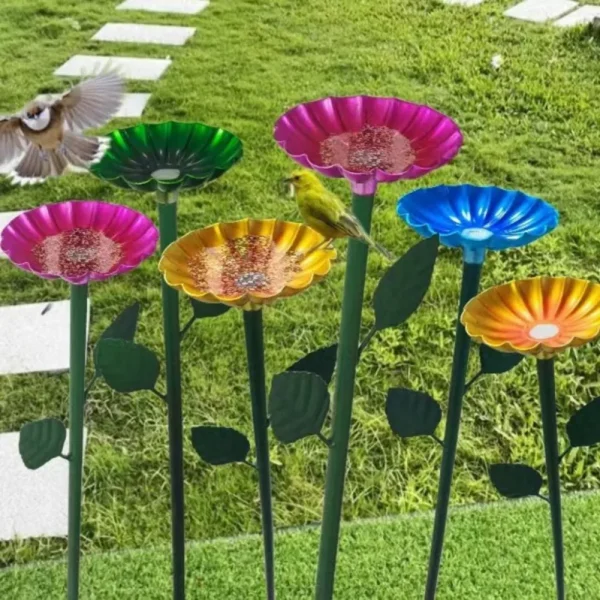 4 Pack Bee Watering Station Bird Cups for Garden Metal Bird Water Feeder with Flower Design Colorful Butterfly Bath Bowl Bee Cup