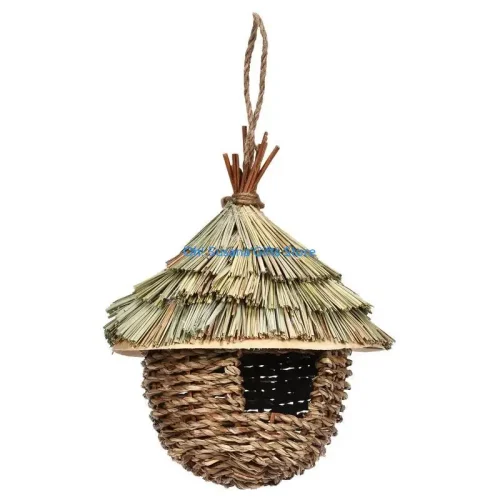 090D Grass Bird Nests Handmade Bird House Natural Grass Parrot for Pigeon Bird Egg Cage Weaved Hanging Aviary Birds House Out