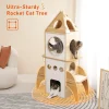 Rocket Cat Tree Tower Multilevel Cat Tree Scratching Sisal Posts, Wooden Cat Tower, Climbing Frame with Cozy Condos, Luxury Nest