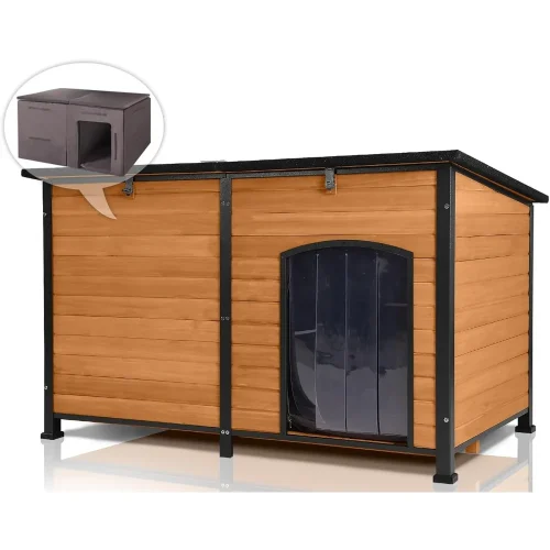 Large Dog House with Insulated Liner for Outdoor - Waterproof Outside Dog Kennel for Small, Medium, and Large Dog with All-Aroun