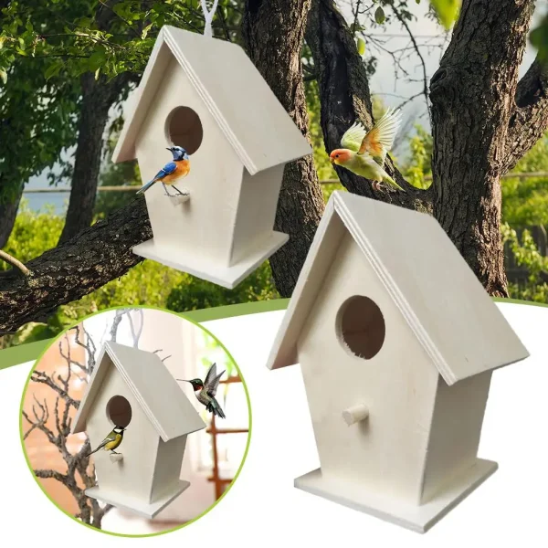 High-end Wooden Bird House For Outside To Paint Bird Nesting Box Handmade Birdhouse With Perch Diy Types Wall-Mounted Nest H3K6