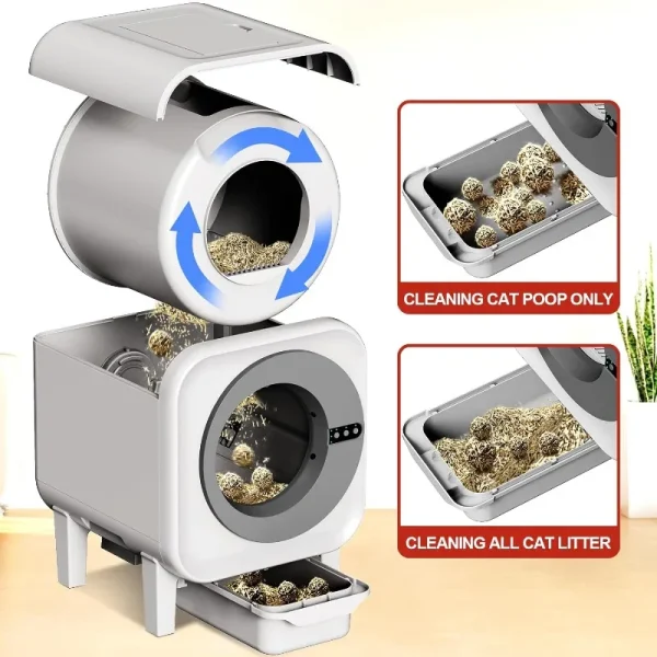 Self-Cleaning Cat Litter Box, 75L XL Capacity(48x55x61cm), WiFi APP Control, Odorless Automatic Cat Toilet with Garage Bags