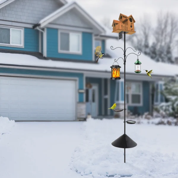 Metal and Iron Outdoor Bird Feeder Tray with Hooks Adjustable Bird Feeding Pole with Squirrel Proof Baffle