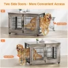 Lulive Dog Crate Furniture,Dog Kennel Indoor Double Doors Wooden Dog Cage,38'' Heavy Duty Dog Crate with Cushion&Wheel,Pet House