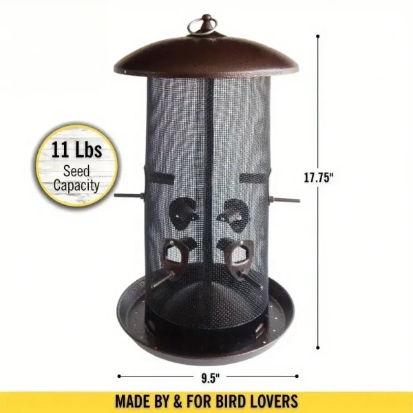 Giant combination screen bird feeder, 10 lb capacity, built-in drain, screw cap design, easy to fill, suitable for bird lovers