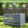 Fashionable Wood 36In Rabbit Hutch Indoor on Wheels Bunny Cage Outdoor Rabbit Cage with Clean Tray, Openable Roof