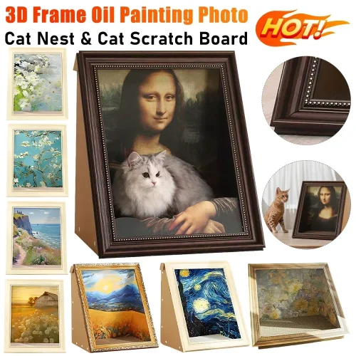 Mona Lisa Cat Scratching Board - 3D Oil Painting Cat Tree with Sisal Pad, Modern Home Decor & Cozy Cat Nest, Artistic Jute Claw