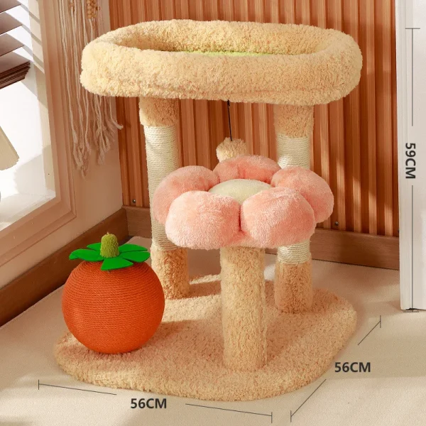 Flower Cat Tree for Indoor Cats, Small Cat Tower with Sisal Scratching Post Plush Fluffy Balls Cat Toys Pet Furniture