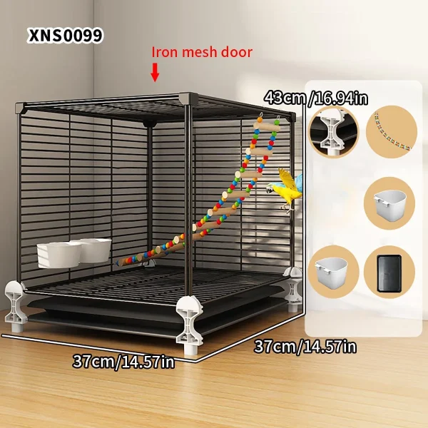Myna Bird Cage Budgie Thrush Special Cage Black Phoenix Acacia Bird Anti-Splash Food Household Large Iron Bird Cage