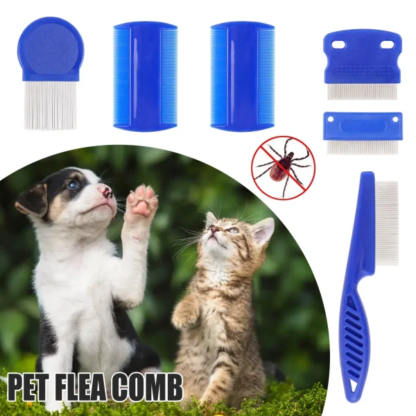 Flea Comb Set For Dogs Cat Combs With Durable Dense Teeth Flea Brush Flea Combs For Removing Fleas Lice Cleaning Tear Stains