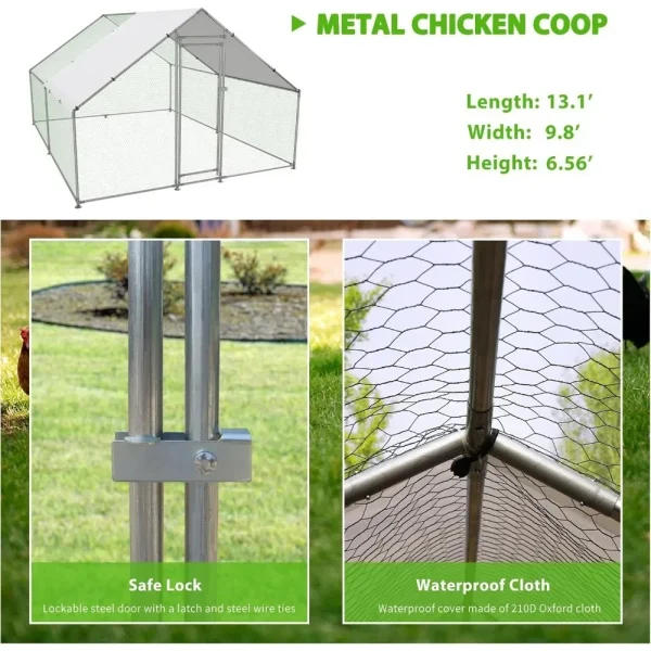 Large Metal Chicken Coop Walk-in Poultry Cage with Water-Resident and Anti-UV Cover Duck Rabbit Cat House Outdoor Chicken