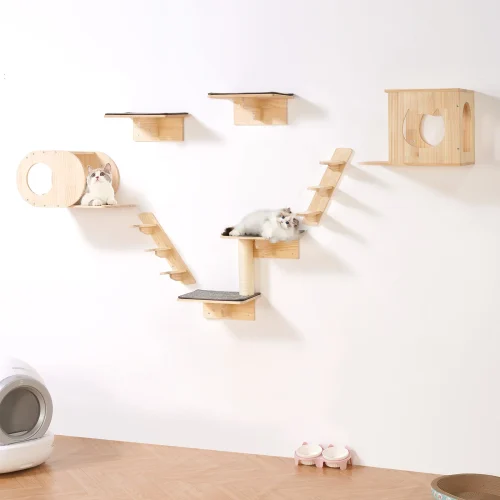 SucceBuy Wall Mounted Cat Shelves Cat Wall Shelves and Perches with Jumping Boards Hammocks & Cat Tree Cat Furniture and Shelves