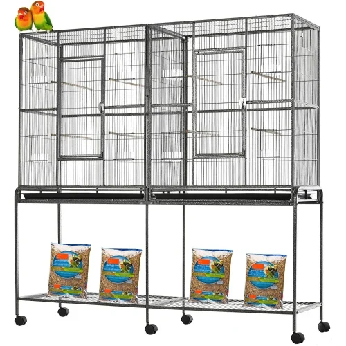 Large Double Flight Bird Wrought Iron Breeder Cockatiel Conure Cage with Slide Out Center Divider Side Breeding Nest Doors with