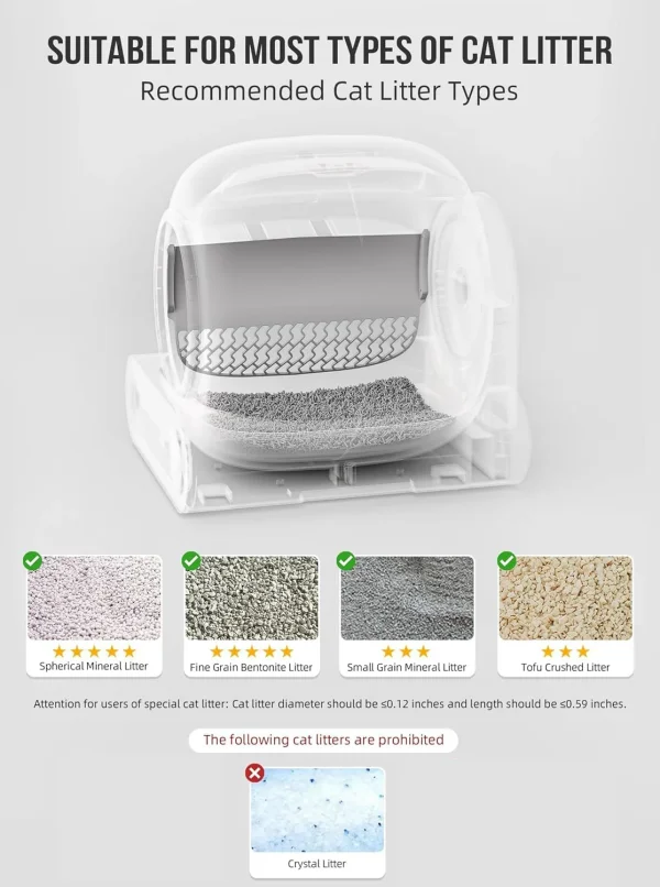 Tonepie 65L Automatic Smart Cat Litter Box Self Cleaning Fully Enclosed Cat Litter Box Pet Toilet Litter Tray English versions