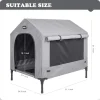 Elevated 2-in-1 Dog Bed Shelter with Removable Cover Raised Cot Small Dogs & Cats Indoor Outdoor Pet House Grey Canopy Roof
