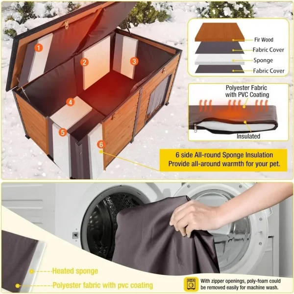 Kennels, Outdoor Dog House 59" Extra Large Insulated Dog with Insulation Liner for Winter, Kennels