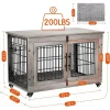 Lulive Dog Crate Furniture,Dog Kennel Indoor Double Doors Wooden Dog Cage,38'' Heavy Duty Dog Crate with Cushion&Wheel,Pet House