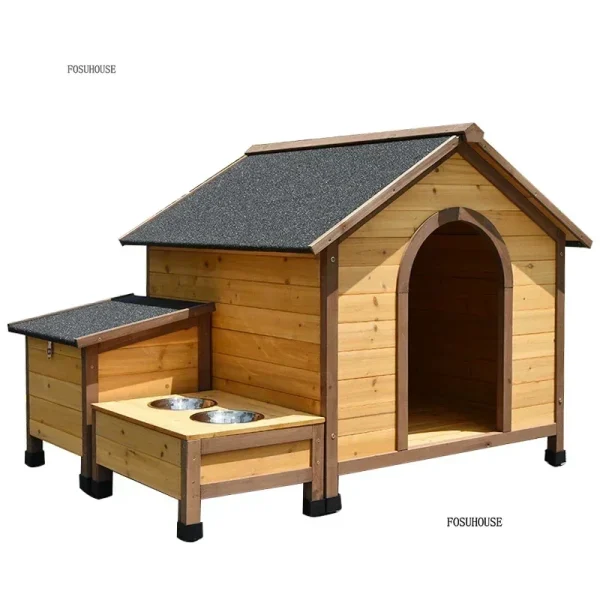 kf-Safd70bd132f0405fbc132e10e8409b82S Rain-proof Sunscreen Solid Wood Dog Kennels Cage Tent Nest Outdoor Courtyard Garden Dogs Houses Villa with Food Bowl Water Basin