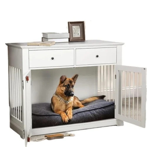 Dog Crate Indoor Dog House With Two Doors And Lock, With Storage Drawers And Large Tabletop Dog Cages
