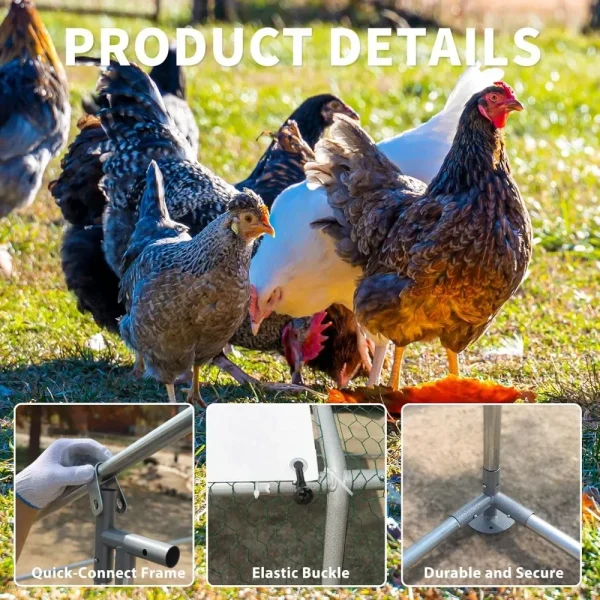 Large Metal Chicken Coop Walk-in Poultry Cage with Water-Resident and Anti-UV Cover Duck Rabbit Cat House Outdoor Chicken