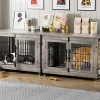 Dog Kennel Indoor Double Doors Wooden Dog Cage, 38'' Heavy Duty Dog Crate End Table Pet House Chew-Resistant Up to 70 lb, Grey