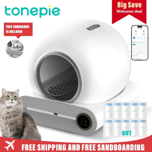 Tonepie 65L Automatic Smart Cat Litter Box Self Cleaning Fully Enclosed Cat Litter Box Pet Toilet Litter Tray English versions