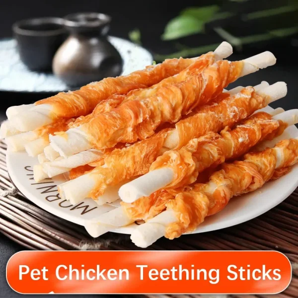 Pet Dog Snacks Chicken Teeth Cleaning and Grinding Stick Chicken Wrap Cowhide 100g Jerky Teddy Dog Snacks Pet Food Fresh Mouth