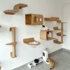 Cat Wall Mounted Furniture Cat Climbing Shelves Scratching Post Ladder Cat Perch Wooden Cat Tree House for Kitten Sleep Play