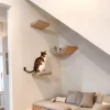 Cat Wall Mounted Furniture Cat Climbing Shelves Scratching Post Ladder Cat Perch Wooden Cat Tree House for Kitten Sleep Play