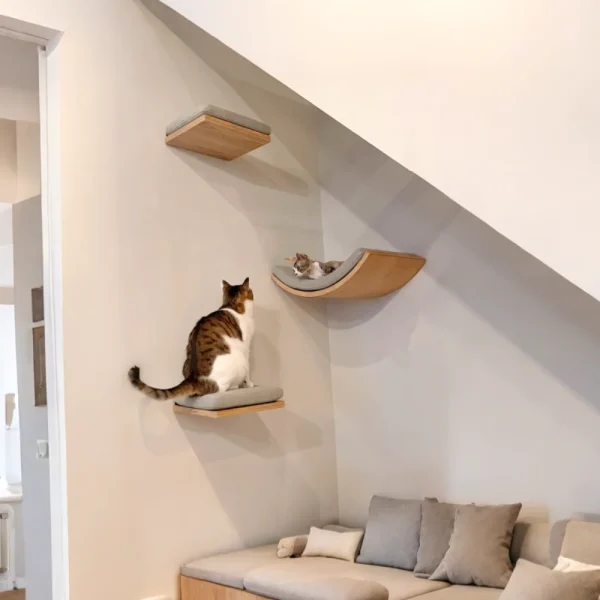 Cat Wall Mounted Furniture Cat Climbing Shelves Scratching Post Ladder Cat Perch Wooden Cat Tree House for Kitten Sleep Play
