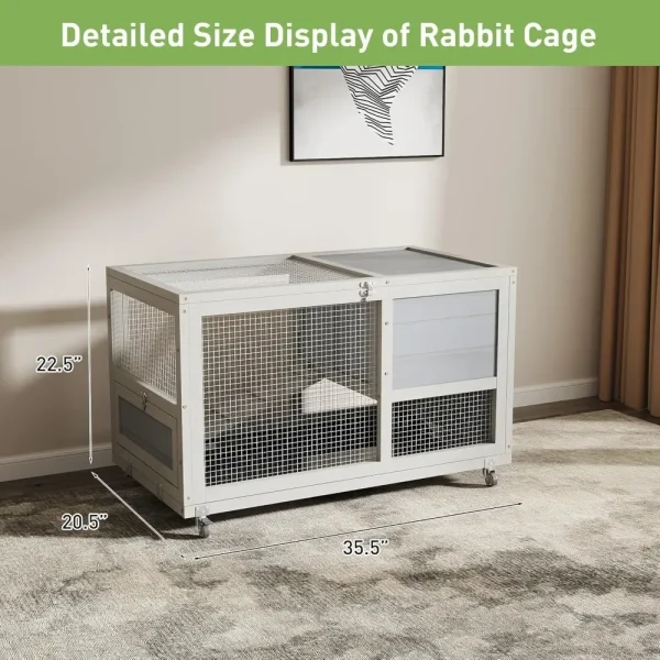 Fashionable Wood 36In Rabbit Hutch Indoor on Wheels Bunny Cage Outdoor Rabbit Cage with Clean Tray, Openable Roof