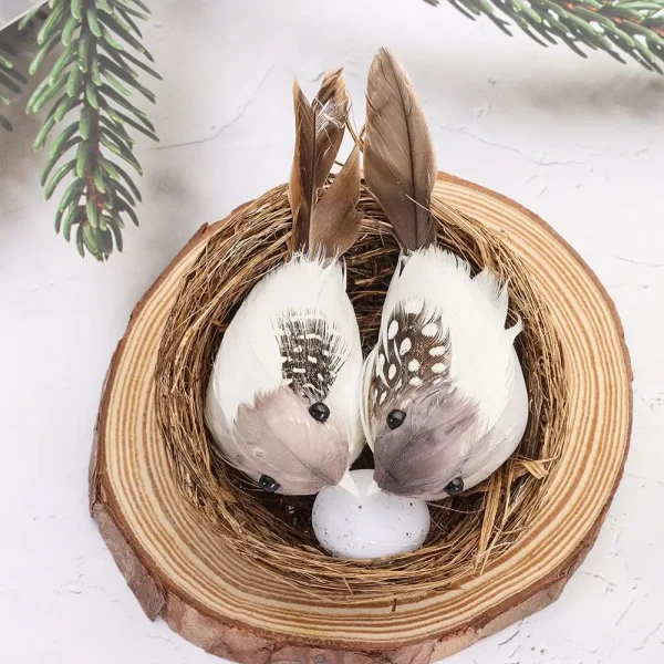 Garden Ornaments Handmade Nature Home House Decoration Vine Birds Egg Artificial Craft Birds Realistic Feathered Bird Nest