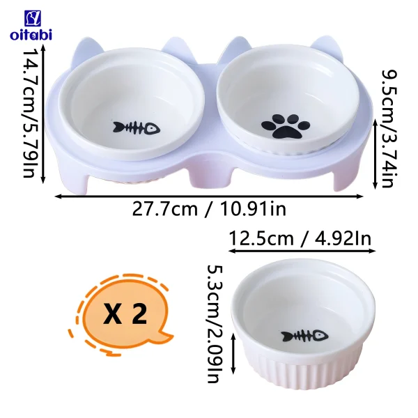 Oitabi Elevated Cat Bowls Whisker Friendly, Cat Food Bowls,15°Tilted Stand Anti Vomiting Raised Cat Dishes for Food and Water