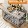 Dog Kennel Indoor Double Doors Wooden Dog Cage, 38'' Heavy Duty Dog Crate End Table Pet House Chew-Resistant Up to 70 lb, Grey