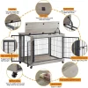 Wooden Dog Crate Furniture, 38.5" Dog Kennel with 3 Doors, Flip-up Top Opening and Wheels, Decorative Pet Crate Dog House