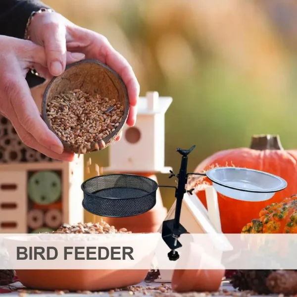 Railing Clamp Bird Feeder Adjustable Height Deck Bird Feeders With Clamp Bird Feeding Station Flower Pot Stand 360-Degree