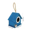 Blue Mini Bird House Wooden Nest Decor Creative Feeder Hanging Cage With Rope Sturdy Birds Home Garden Pet Products