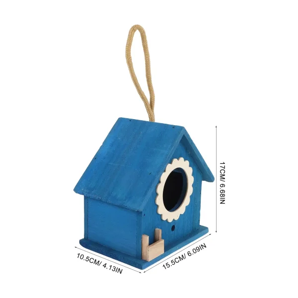Blue Mini Bird House Wooden Nest Decor Creative Feeder Hanging Cage With Rope Sturdy Birds Home Garden Pet Products