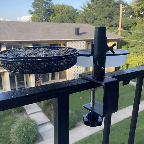 Railing Clamp Bird Feeder Adjustable Height Deck Bird Feeders With Clamp Bird Feeding Station Flower Pot Stand 360-Degree