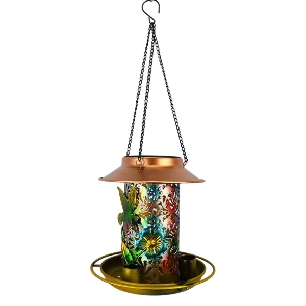 Solar Bird Feeder LED Lamp Hanging Bird Drinker Feeder IP55 Waterproof Metal Solar Energy Bird Feeders Outside/Garden Decoration