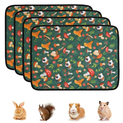 2/4 Pieces of Green Mushroom Printed Guinea Pig Cage Diaper Pads, Washable Guinea Pig Bedding, Reusable Waterproof Super Absorbent Guinea Pig Diaper Pads, Small Animal Non-Slip Pads, Rabbit, Hamster, Big Mouse Available - 24in X 18in