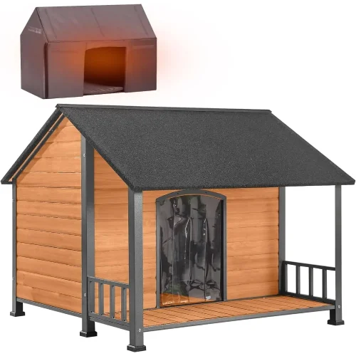 Dog House Outdoor Insulated Large Puppy Kennel with Metal Frame 47.2" L for Medium to Large Dogs Weatherproof with Removable Fl