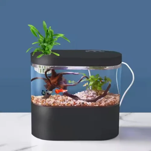 Creative Mini Fish Tank Desktop Aquarium USB Built-in Water Pump / LED Light / Filter Self-circulation Aquarium Goldfish Can