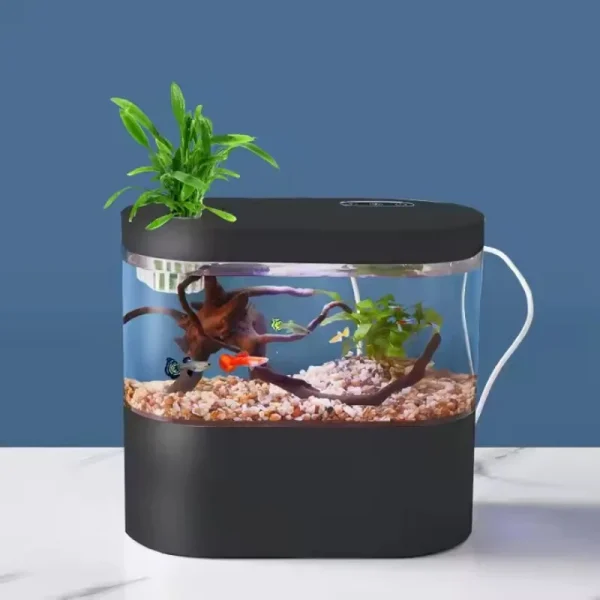 Creative Mini Fish Tank Desktop Aquarium USB Built-in Water Pump / LED Light / Filter Self-circulation Aquarium Goldfish Can