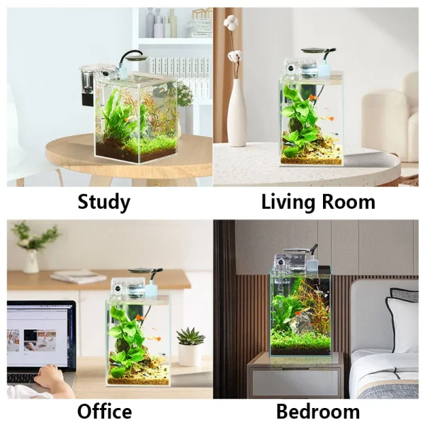 Betta Fish Tank Desktop Mini Aquariu Set with Light and Filter Portable Aquarium Fish Keeper Fishbowl for Office Room Landscape